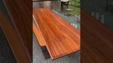 First coat of Spar Varnish on Sapele Outdoor Table Top