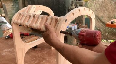 Deceiving Softness // How To Make A Stool From Very Strong Interwoven Small Pieces Of Wood