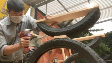 Eco friendly Recycling From Old Tires // How To Combine Wood Art To Create A Outdoor Coffee Table