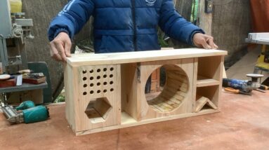 Woodworking Design Project // Fun Modular Cabinets That Bring Fun To Storage Using Geometric Shelves