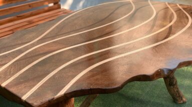 Tutorial For Making A Table With Beautiful Decorative Inlaid Soft Strips Of Wood. Rustic Woodworking