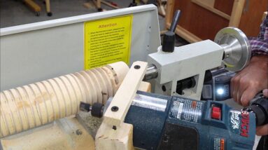 Big wooden screw and nut on the metal lathe