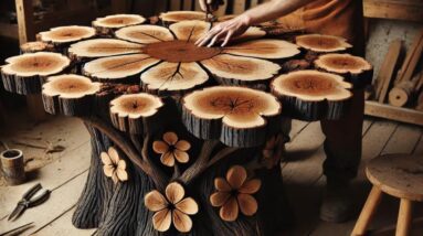 The Journey Of Transforming A Burnt Tree Stump Into A Beautiful Flower-shaped Wooden Table