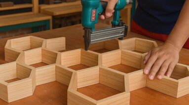 Honeycomb Inspired Woodworking Ideas // Artistic Wooden Home Decor Table Design From Recycled Wood