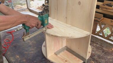 Recycled Wood Furniture Ideas // DIY Unique Rotating Bookshelf Combined With Bedside Cabinet