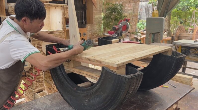 A Unique Idea From Recycled Tires // A Perfect Combination Of Tires And Wooden Pallets