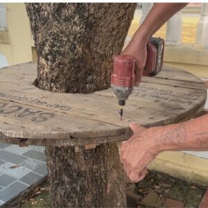 Great Wood Recycling Ideas // Utilize Tree Stumps In Your Yard To Create A Super Chill Tea Corner