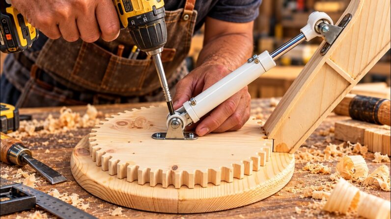 A crazy Idea From A Carpenter! A Wooden Lamp With A Hydraulic Support Arm Design