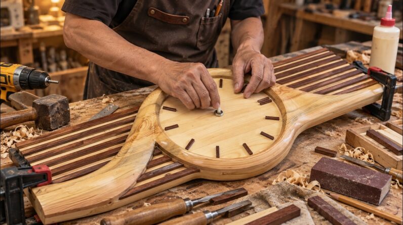 A Carpenter's Brilliant Idea! He Built This Unique Wooden Wall Clock by Hand